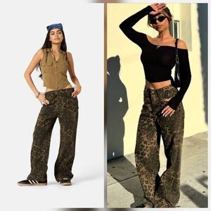 Aelfric Eden High Rise Wide Leg Leopard Animal Print Baddie Fall Jeans Sz. 25